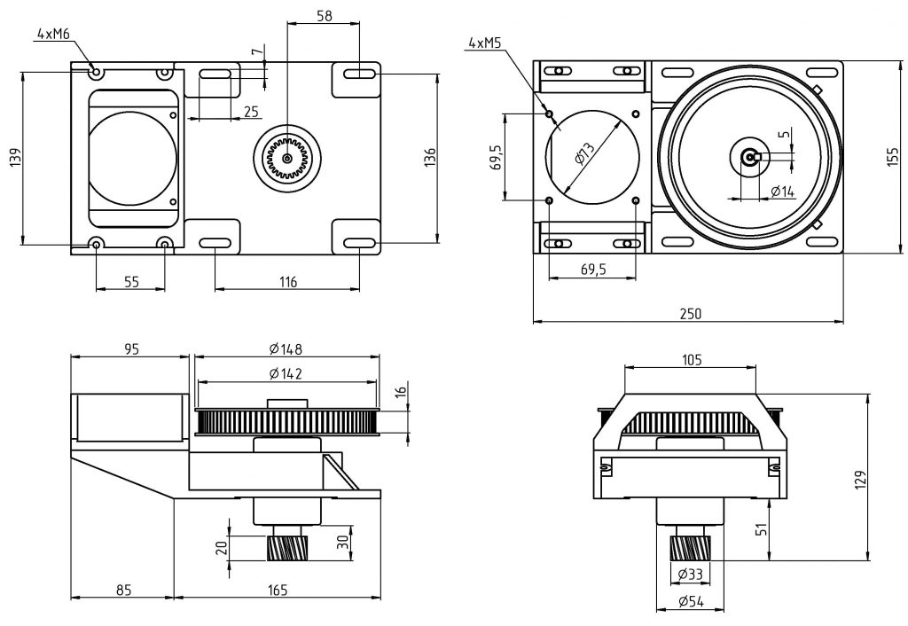 Редуктор зубчастий 5.1, ремінний, під двигун NEMA 34 для косозубої рейки 1.25
