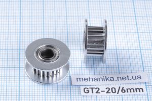 Натяжний зубчастий ролик GT2, без фланця, 20 зубів, ремінь 6 мм, отвір 5 мм
