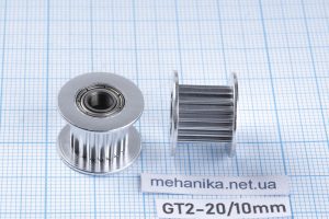 Натяжний зубчастий ролик GT2, без фланця, 20 зубів, ремінь 10 мм, отвір 5 мм