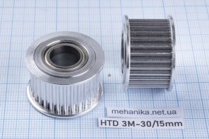 Натяжний зубчастий ролик HTD 3M, без фланця, 30 зубів, ремінь 15 мм, отвір 12 мм