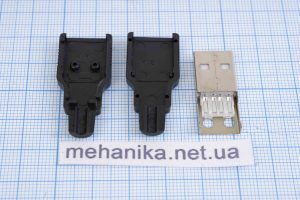 Штекер USB-AM, чорний з розбірним корпусом та кабельним введенням