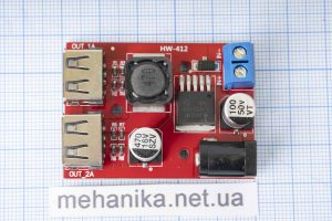 Перетворювач напруги знижуючий LM2596S, DC-DC, 6-40V/5V 3A, 2xUSB-вихід, гніздо 5.5x2.1