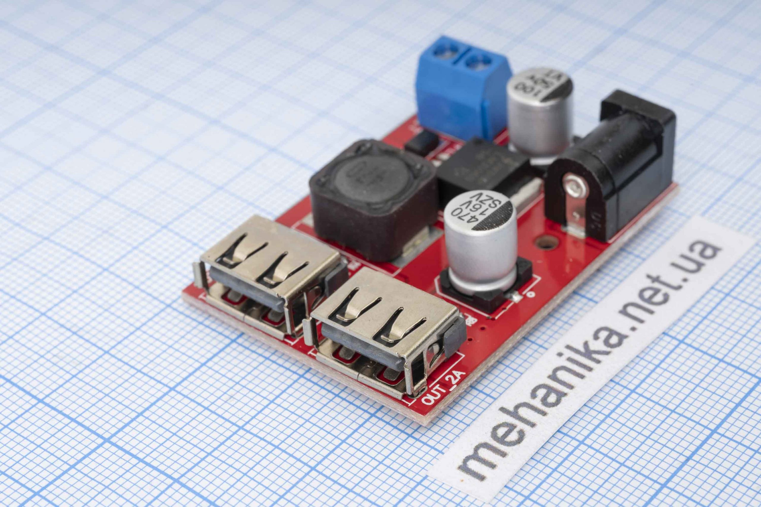 Перетворювач напруги знижуючий LM2596S, DC-DC, 6-40V/5V 3A, 2xUSB-вихід, гніздо 5.5x2.1