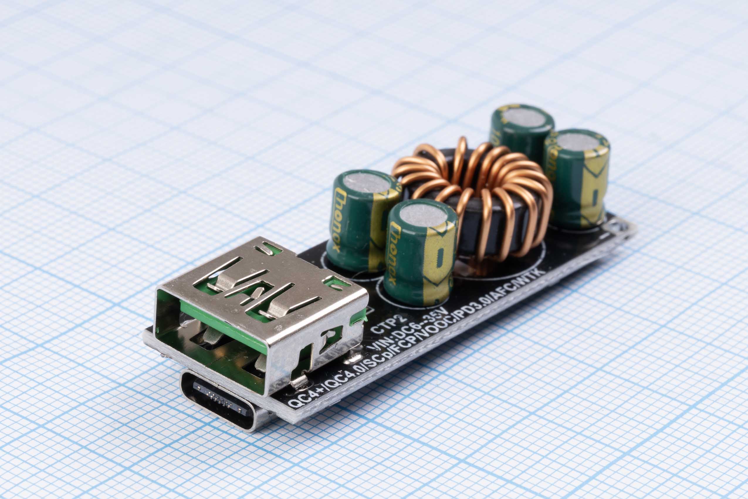 Контролер (модуль) швидкого заряджання QC4.0/PD3.0, 6-35V/3A/100W, USB-A/Type-C (CTP2)