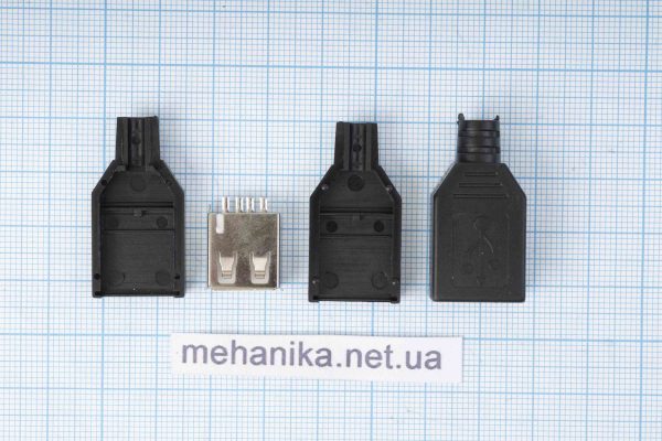 Роз'єм гніздо USB-AF, чорний з розбірним корпусом та кабельним введенням
