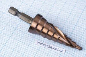 Свердло ступінчасте 4-20 мм, 9 ступенів, (сталь HSS-Co), з шестигранним хвостовиком