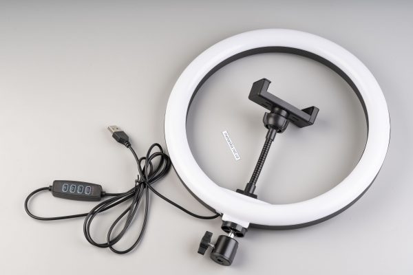Кільцева світлодіодна LED лампа з кріпленням для телефону та штативу, D=26см (10 дюймів)