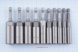 Головка торцева з шестигранним хвостовиком HEX 1/4", немагнітна, M5.5-M14, L=80мм