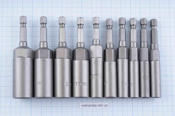 Головка торцева з шестигранним хвостовиком HEX 1/4", немагнітна, M5.5-M14, L=80мм