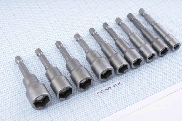 Головка торцева з шестигранним хвостовиком HEX 1/4", магнітна, M6-M14, L=65мм