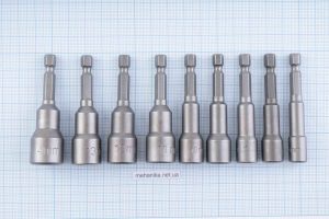 Головка торцева з шестигранним хвостовиком HEX 1/4", магнітна, M6-M14, L=65мм