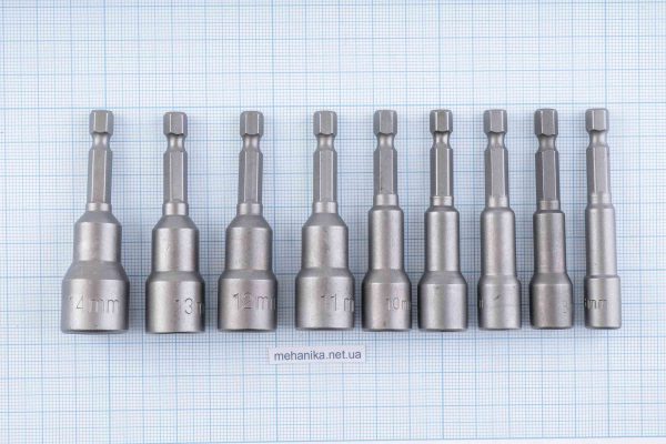 Головка торцева з шестигранним хвостовиком HEX 1/4", магнітна, M6-M14, L=65мм