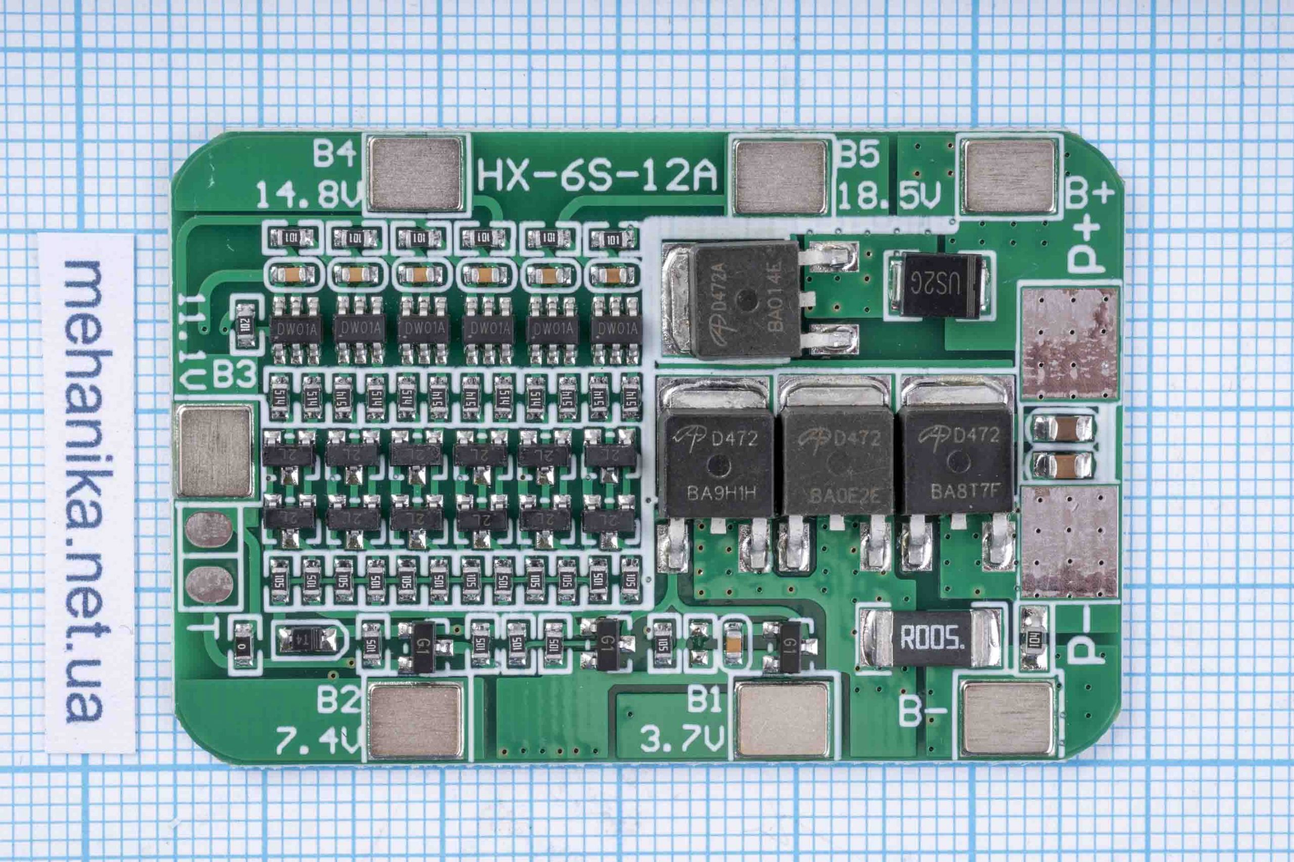 BMS-контролер заряду HX-6S-12A для для Li-Ion, 6S/15A/22.2-25.2V