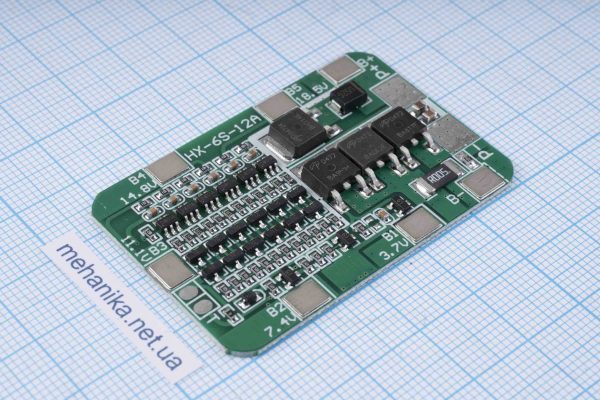 BMS-контролер заряду HX-6S-12A для для Li-Ion, 6S/15A/22.2-25.2V
