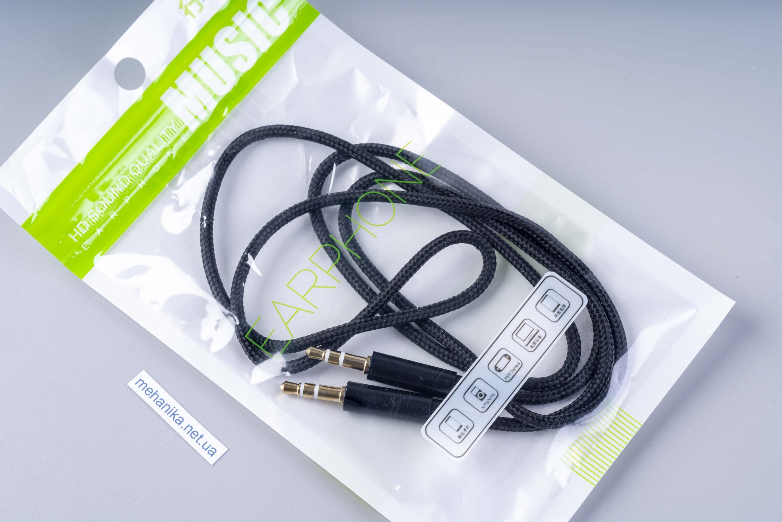 Аудіо-кабель AUX mini-Jack 3.5 мм, прямий, нейлон, 120 см