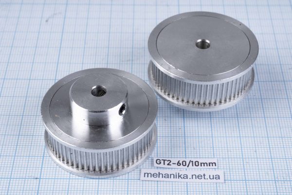 Шків зубчастий GT2, з фланцем, 60 зубів, ремінь 10 мм, отвір 5 мм