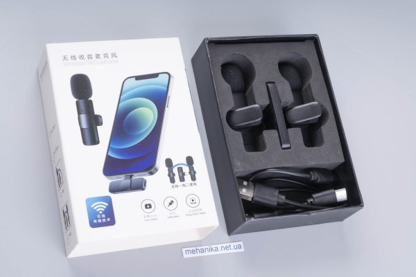 Мікрофон бездротовий, петличний для IPhone (Lightning), система 2 мікрофони