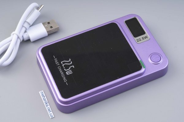 Повербанк з безпровідною зарядкою 6000 mAh, магніт Magsafe, 22.5W, фіолетовий