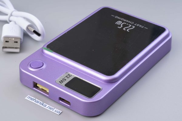 Повербанк з безпровідною зарядкою 6000 mAh, магніт Magsafe, 22.5W, фіолетовий