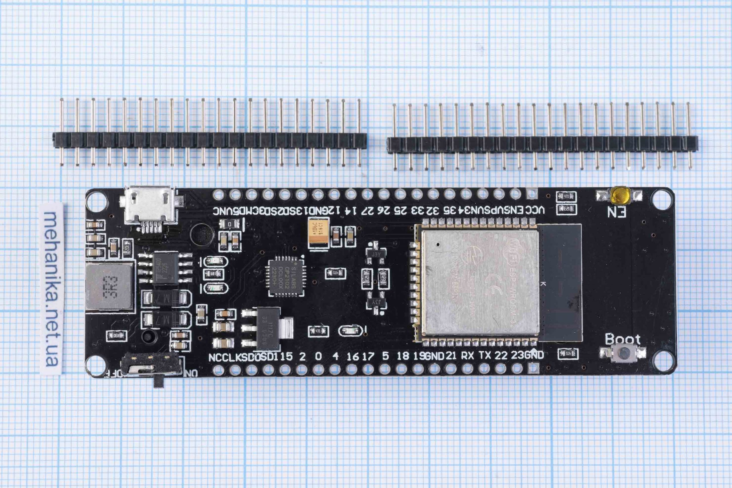 Плата ESP WROOM 32 WIFI + Bluetooth, ESP32, чіп CH9102, microUSB, з відсіком для 18650