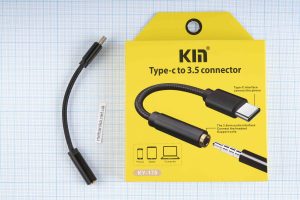 Адаптер-перехідник, аудіо-кабель USB Type-C/mini Jack 3.5mm Female, нейлон, чорний