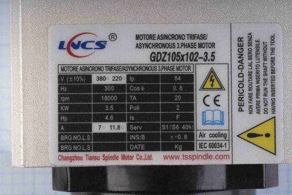 Шпиндель GDZ-105x102-3.5 (3.5kW, 105x102 мм), цанга ER20, з повітряним охолодженням