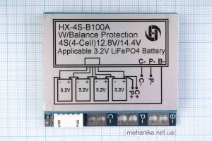 BMS-контролер заряду HX-4S-B100A для LiFePO4, 4S/100A/12.8-14.4V
