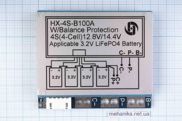 BMS-контролер заряду HX-4S-B100A для LiFePO4, 4S/100A/12.8-14.4V