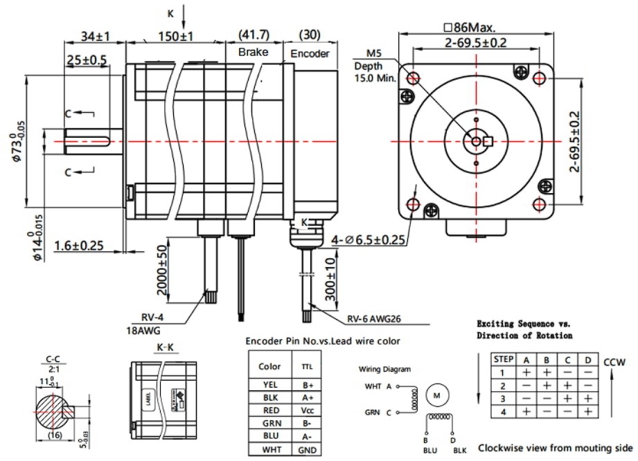 Кроковий двигун з енкодером Nema34(86) Times Brilliant 86EBP147ALC-TKO 8.5Nm, 6.0А + гібридний серводрайвер ZDM-2HA865, кабель 200 см