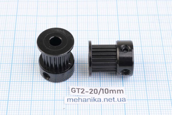 Шків зубчастий GT2, з фланцем, 20 зубів, ремінь 10 мм, отвір 5 мм, чорний