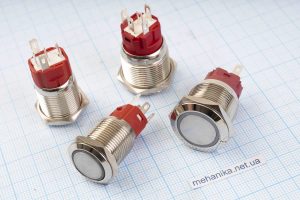 Кнопка металева з підсвічуванням (кільце), 220V, без фіксації