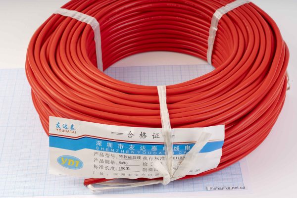 Кабель термостійкий силіконовий, супергнучкий 8AWG - Червоний