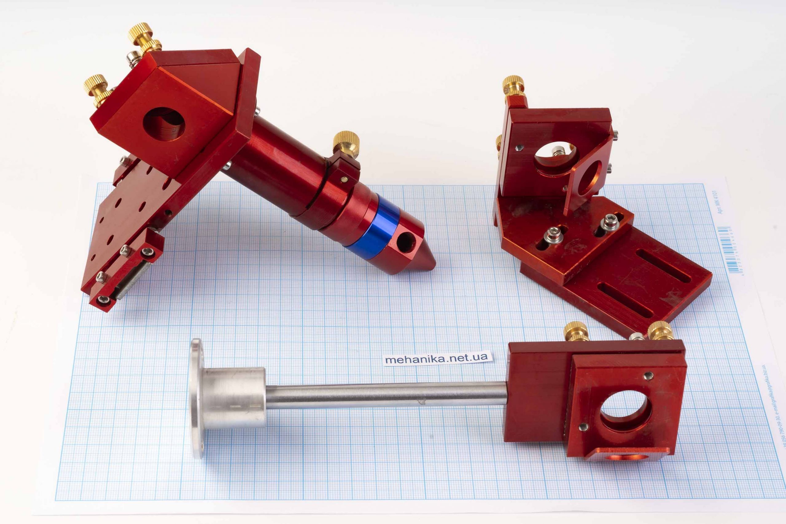 Лазерна головка із тримачами дзеркал, лінза ø20мм, дзеркало ø25мм, набір світлового шляху для лазерного верстата (червоний)