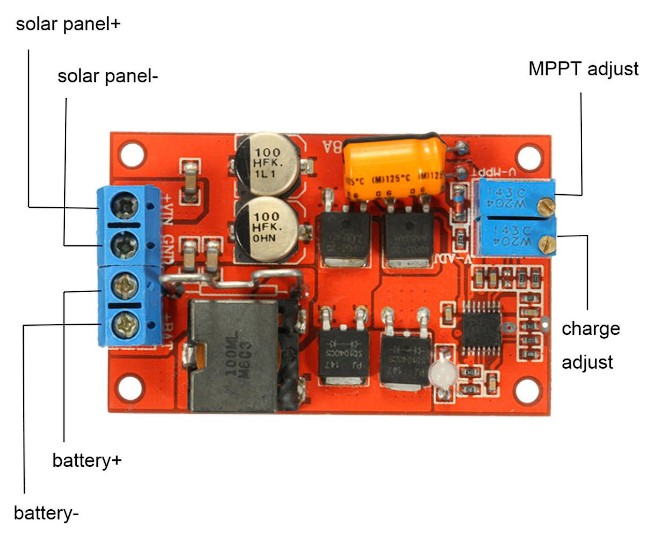 Модуль MPPT (MPPT-V08A на CN3722) 5А/100W, 8-28V/5-26М CV, для сонячної панелі та заряджання акумулятора