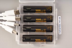 Акумулятор-батарейка мікропальчикова, ААА 1.5V 1000 mWh Type-C, комплект 4 шт + кабель