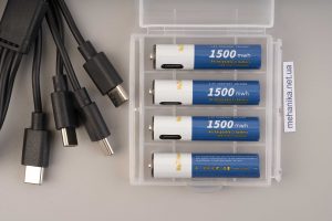 Акумулятор-батарейка мікропальчикова, ААА 1.5V 1500 mWh Type-C, комплект 4 шт + кабель
