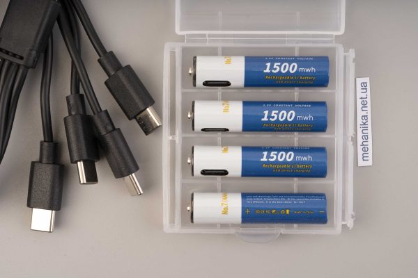 Акумулятор-батарейка мікропальчикова, ААА 1.5V 1500 mWh Type-C, комплект 4 шт + кабель