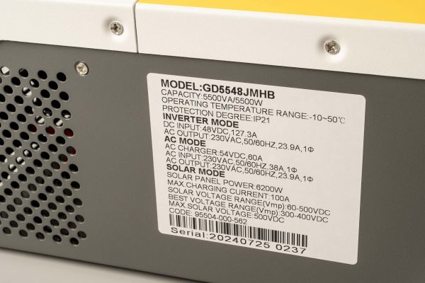 Інвертор гібридний (сонячний) GD5548JMHB, 5500W/48V, струм заряду 100A, з модулем паралельного підключення