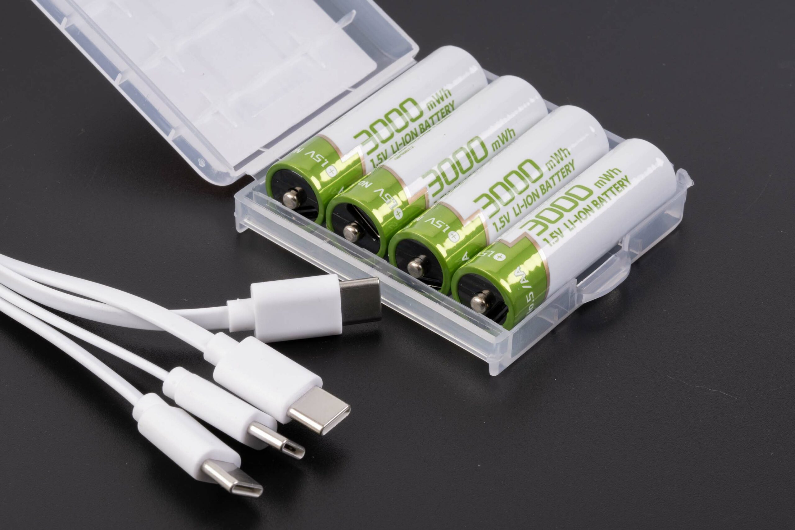 Акумулятор-батарейка пальчикова, АА 1.5V 3000 mWh Type-C, комплект 4 шт + кабель