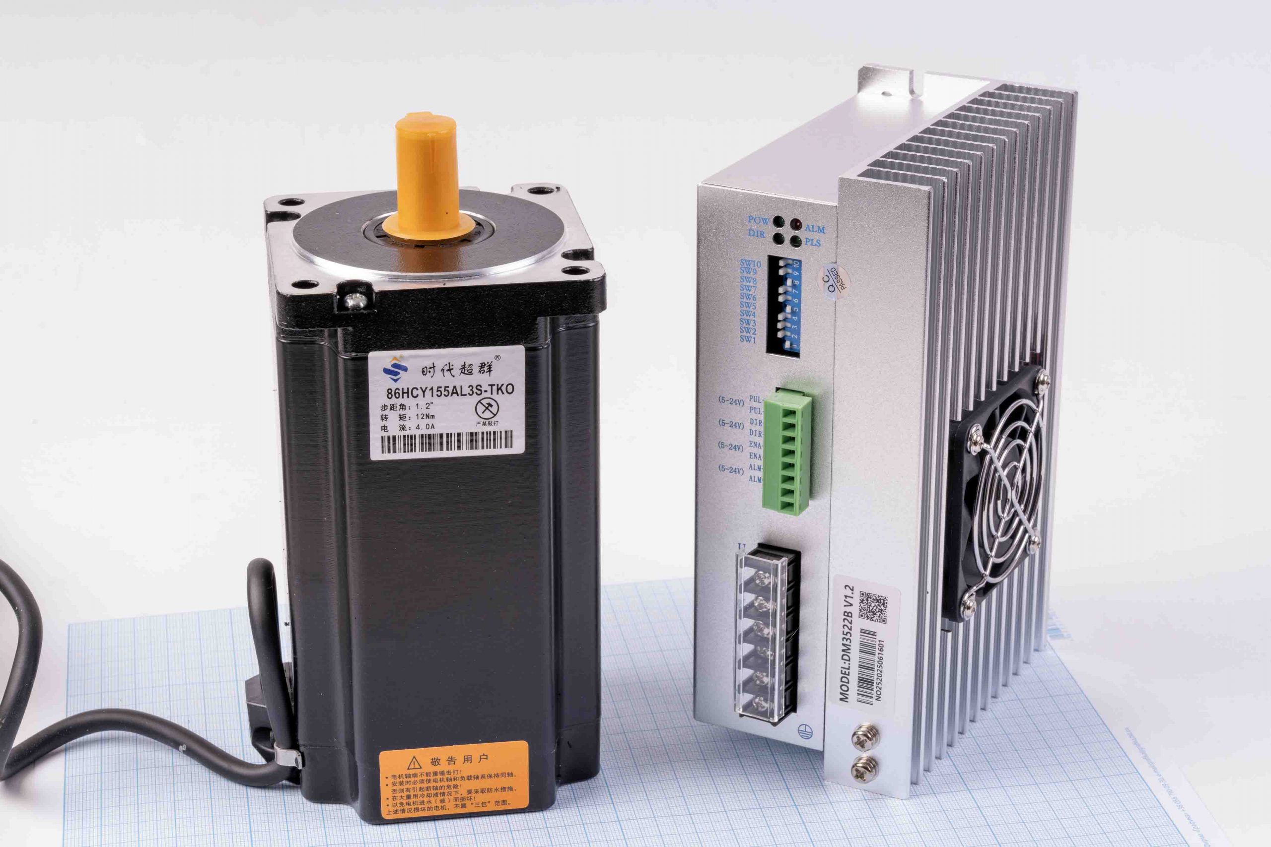 Кроковий двигун трифазний Nema34(86) Times Brilliant 86HCY155AL3S-TKO 12Nm, 4.0А + драйвер DM3522B AC220V, кабель 200 см