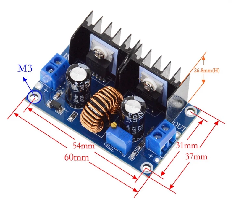 Перетворювач напруги знижуючий HW-674/XH-M407 DC-DC XL4016 4-38V/1.25-36V 8A/250W