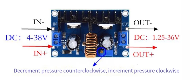 Перетворювач напруги знижуючий HW-674/XH-M407 DC-DC XL4016 4-38V/1.25-36V 8A/250W