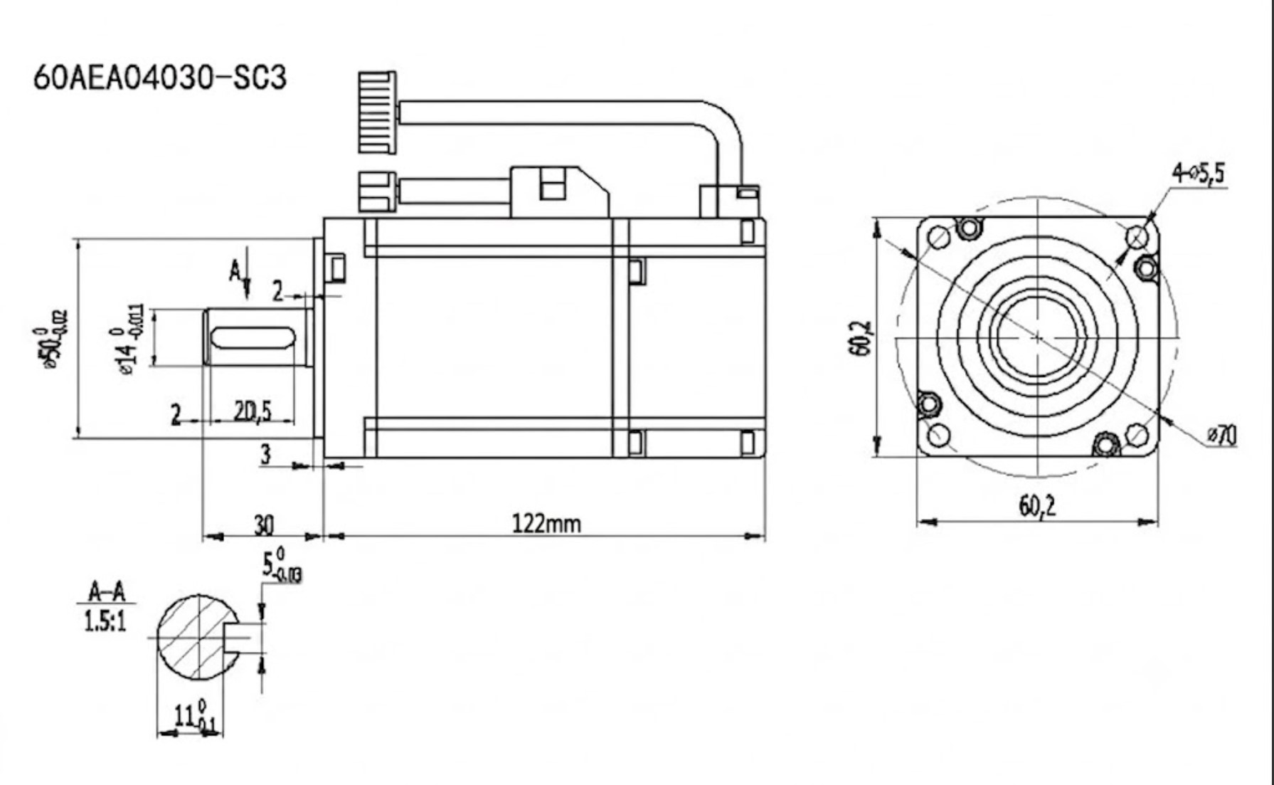 Серводвигун з гальмом SD60AEA04030-SC3B-AP-CB (400W, 1.27 Nm) + серводрайвер SD100C-15AL-GBN 220V/7A