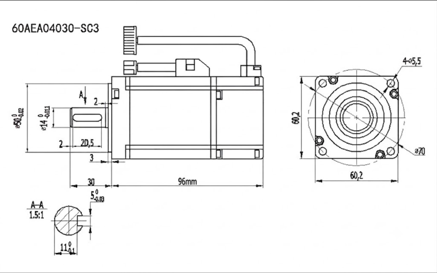 Серводвигун SD60AEA04030-SC3-AP-CB (400W, 1.27 Nm) + серводрайвер SD100C-15AL-GBN 220V/7A