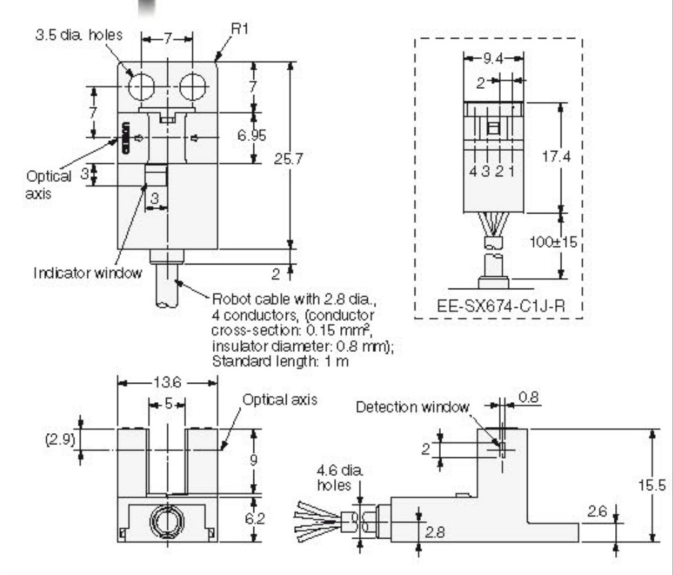 Датчик оптичний щільовий EE-SX674-WR-1M с кабелем 1м
